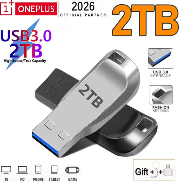 OnePlus USB 3.0 Hochgeschwindigkeits-USB-Stick aus Metall in Silber mit 8 GB Speicherplatz - Bild 1
