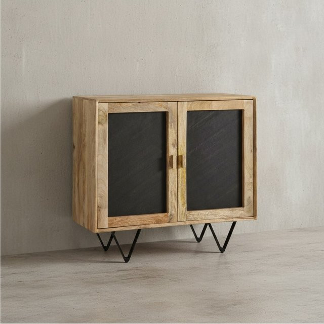 KADIMA DESIGN Sideboard aus Mangoholz mit anthrazitfarbenen Fronten, B/T/H: 80 x 35 x 75 cm - Bild 1