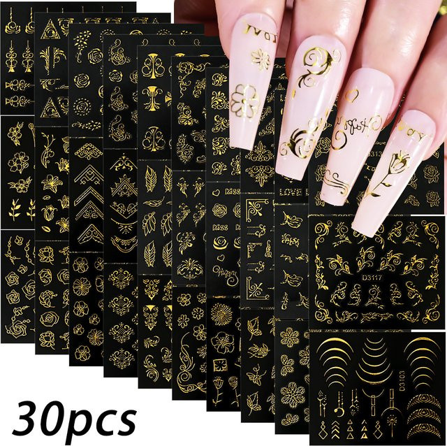 30Stk Nagelaufkleber 3D Spitze Blume Gold Silber, Glänzend - Bild 1