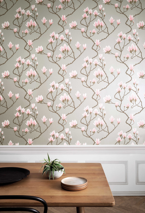 Cole & Son Tapete Magnolia Floral Botanical in Grau, Altrosa und Weiß aus Vlies - Bild 1