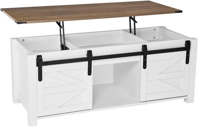 Buying Solutions, MB Bauernhaus Klapp-Couchtisch in Braun und Weiß mit Hebetischplatte und Stauraum, Rechteckiger Rustikaler Mitteltisch B/T/H: 120 x 50 x 62 cm - Bild 1