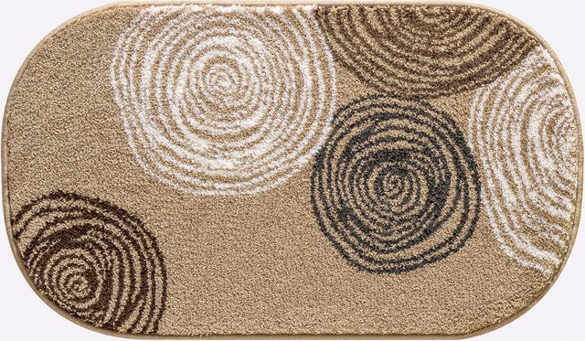 Rutschfeste Badematte in Kreisform mit Grafikdesign in Beige aus 100% Polyacryl, geeignet für Fußbodenheizung - Bild 1