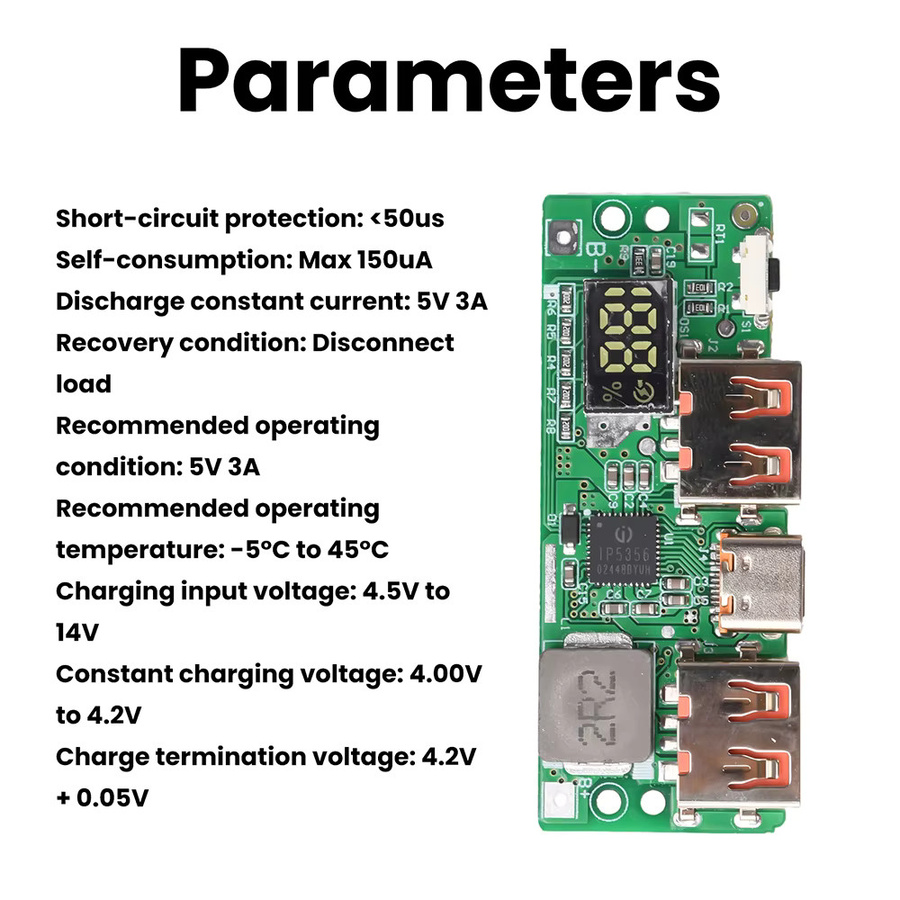 Gaqqee IP5356 Li-Ionen-Akku Schnelllademodul für Nixie-Röhren mit USB-C und Micro-USB, unterstützt QC3.0, PD3.0, AFC, FCP und SCP - Bild 3