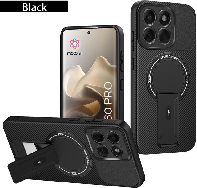 Magnetische Schutzhülle für Motorola Edge 60 Pro mit Halterung in Schwarz oder Rot - Bild 1