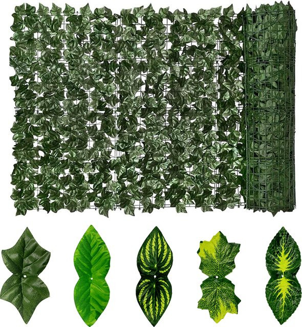Künstlicher Efeu-Sichtschutz als Blattzaun in Grün für Garten und Balkon, B: 50 cm, L: 500 cm - Bild 1