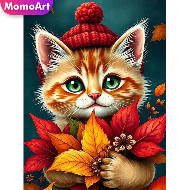 Momoart DIY Diamant Stickerei Set Katze Motiv mit Full Round Strass Steinen in Multicolor - Bild 1