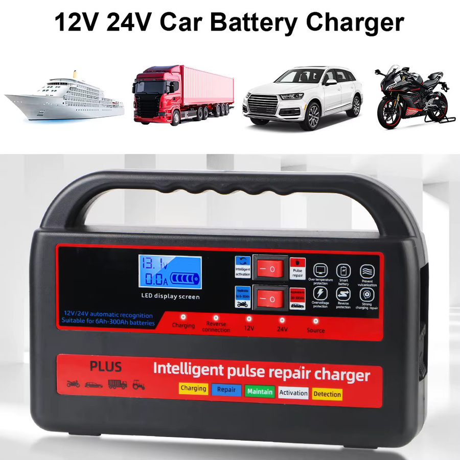 Intelligentes Handheld Batterie Ladegerät mit LCD Display und Puls-Reparaturfunktion für 12V / 24V Auto und Motorrad in Schwarz - Bild 6