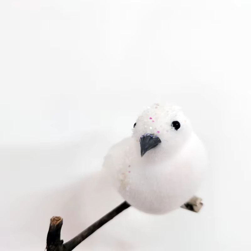 LUSQI Künstliche Vogeldekoration mit Glitzer in Weiß für Weihnachten und Hochzeit - Bild 3
