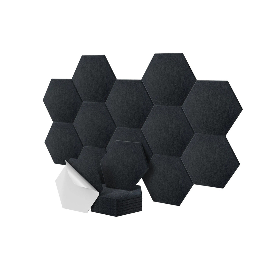 Relaxdays Akustikplatten Set Hexagon aus Polyester, Schwarz, Selbstklebend, 36 Stück, B: 30 cm, T: 26 cm, H: 0,9 cm - Bild 2