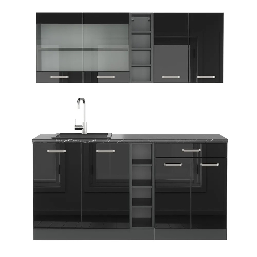 Vicco R-Line Singleküche Schwarz Hochglanz und Anthrazit, Breite: 160 cm - Bild 2
