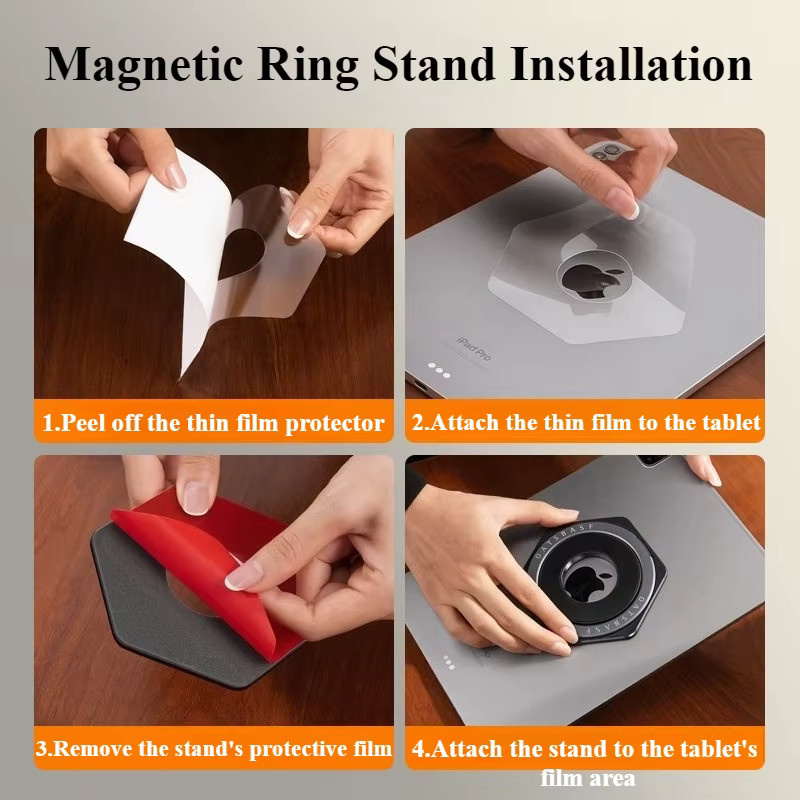 Oatsbasf Magnetischer Tablet-Halter aus Metall in Schwarz mit 360 Grad drehbarem Ringständer und selbstklebender Halterung für iPad und andere Tablets - Bild 6