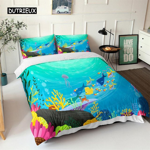 Binchi Outdoor Product Bettwäsche-Set Ozean mit 3D-Fischprint in Blau, Kinder Bettbezug und Kissenbezug aus Polyester, B/H: 200 x 230 cm - Bild 1