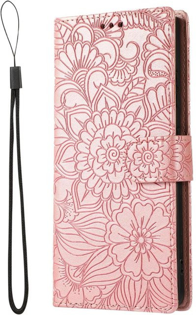 Leder-Handyhülle für Samsung Galaxy S23 FE S24 S25 Ultra S22 Plus A14 A34 A54 A15 A35 A55 als Brieftasche mit Kartenhalter in Pink - Bild 1