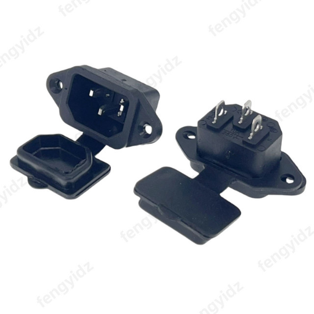 Fengyidz IEC 320 C14 3-Pins Stecker mit wasserdichter Abdeckung und Schraublöchern in Schwarz - Bild 1