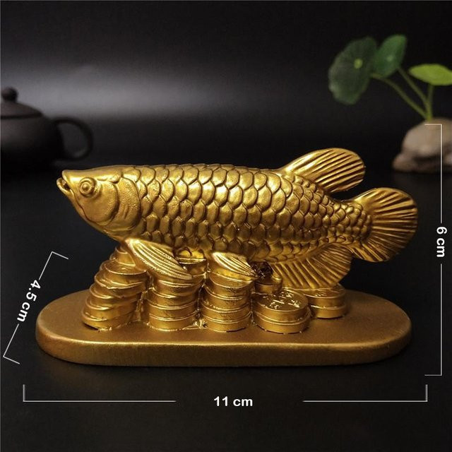 Yiran Furniture Goldene Fisch Statuen als Feng Shui Glücksbringer aus Kunstharz für deine Heimdekoration - Bild 1