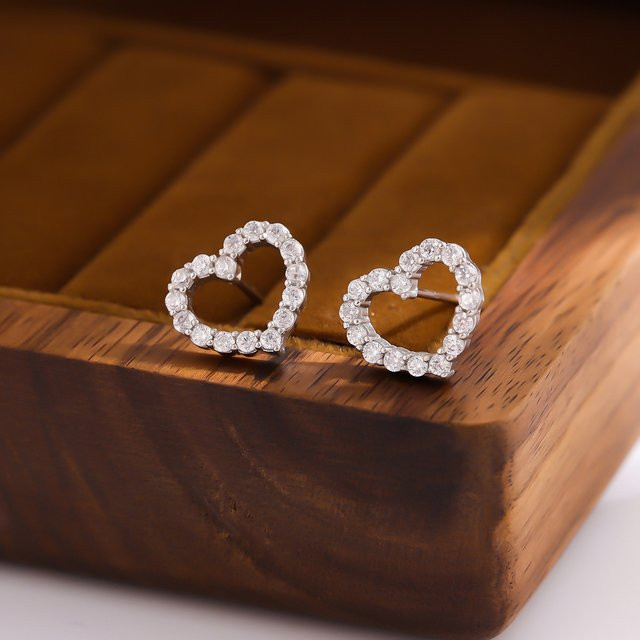 Ohrringe 925 Sterling Silber, Herzförmiger Hohlkristall, Unisex - Bild 1