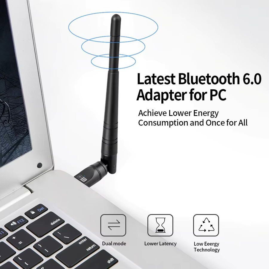 KEBIDUMEI USB Bluetooth 6.0 Adapter Dongle in Schwarz mit 200m Reichweite für PC und Laptop als Audio Receiver und Sender - Bild 4