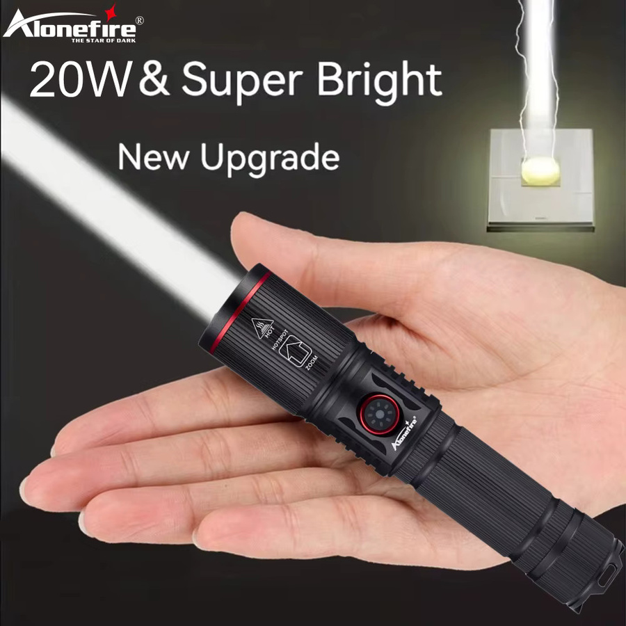 Alonefire USB aufladbare LED Taschenlampe mit 20W High Power Zoom, Schwarz - Bild 3