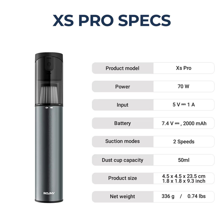 ROUNY Xs Pro Kabelloser Mini-Handstaubsauger mit bürstlosem Motor und Gebläsefunktion, Silber, Aluminiumlegierung - Bild 5