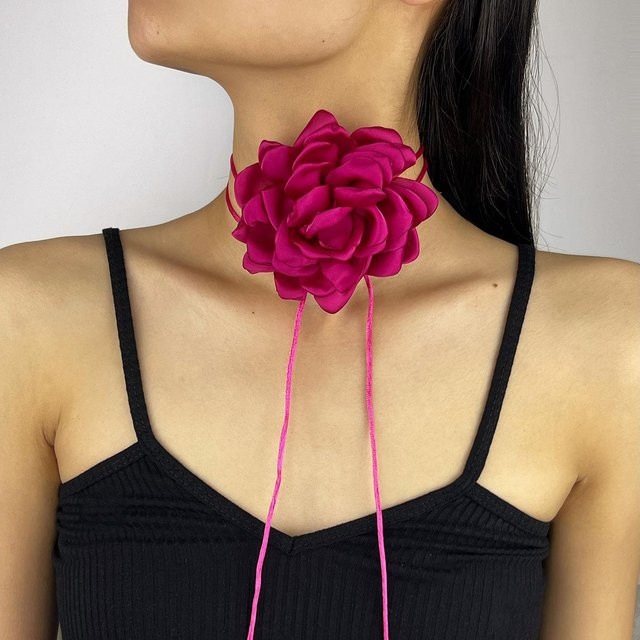 Halskette Satin-Rosen, rose rot, Damen - Bild 1