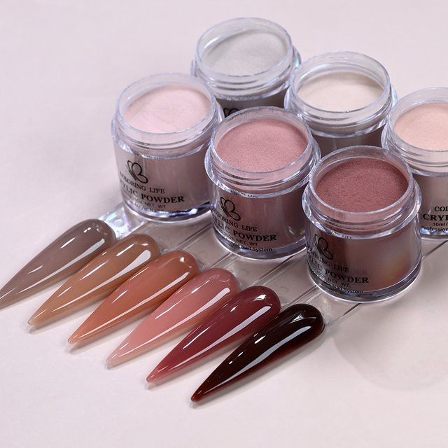 MAFANAILS Acrylpulver Set, 6-teilig, Burgunderrot-Mokka-Braun, Glänzend - Bild 1