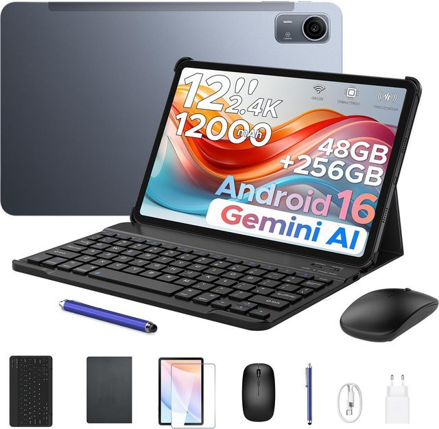 Doogee AP12 Pro 12 Zoll Android 16 Tablet Grau mit Tastatur, Stift und Hülle, 2,4K 120Hz Display, 48GB RAM, 256GB Speicher, 12000mAh Akku, Octa-Core, WiFi und 4G LTE - Bild 1