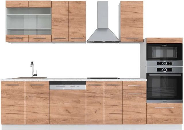 Vicco Fame-Line Küchenzeile Goldkraft Eiche Weiß mit Hochschrank Breite: 300 cm - Bild 1
