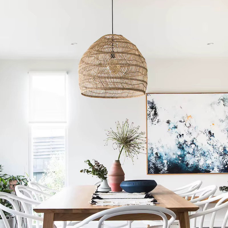 HomeLover Rattan-Hängelampe im Vintage-Stil aus Holz in Braun für Wohnzimmer und Esszimmer - Bild 3