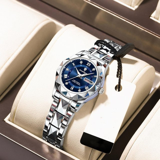 POEDAGAR Armbanduhr Quarz, Edelstahl, Silber/Blau, Damen - Bild 1