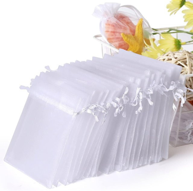 50 Stück Organzabeutel in Weiß für Schmuck, Hochzeit und Party, verschiedene Größen: 7 x 9 cm, 9 x 12 cm und 11 x 16 cm - Bild 1