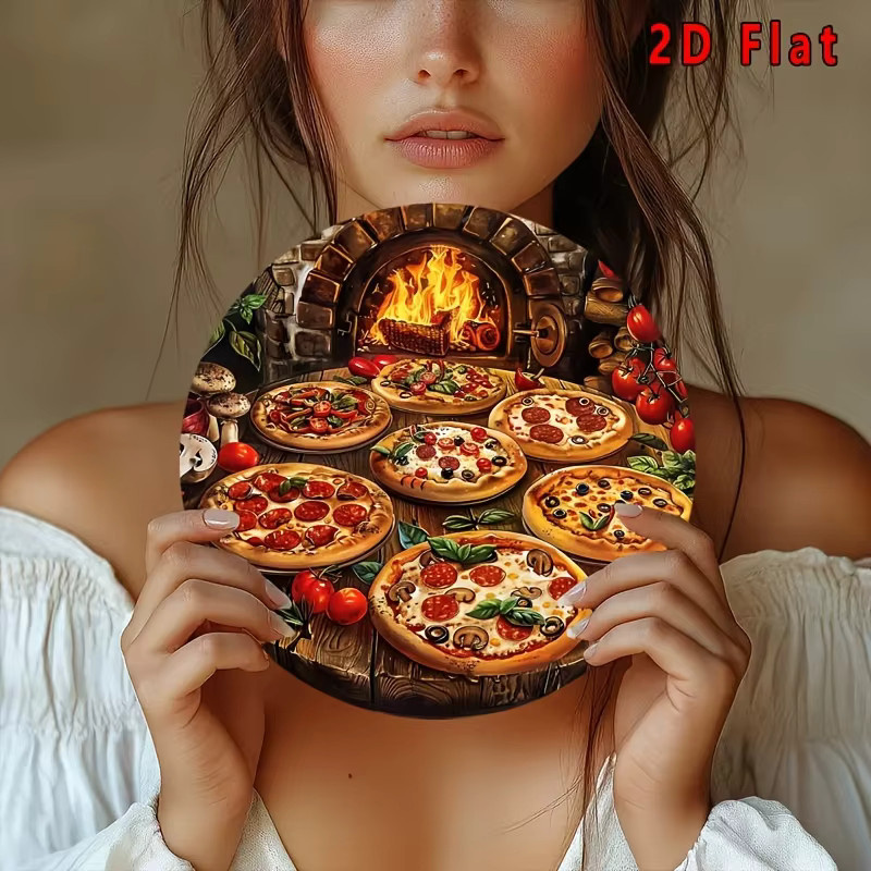Potdemiel Vintage Pizza Metallschild rund, Durchmesser: 20,3 cm, Mehrfarbig - Bild 4