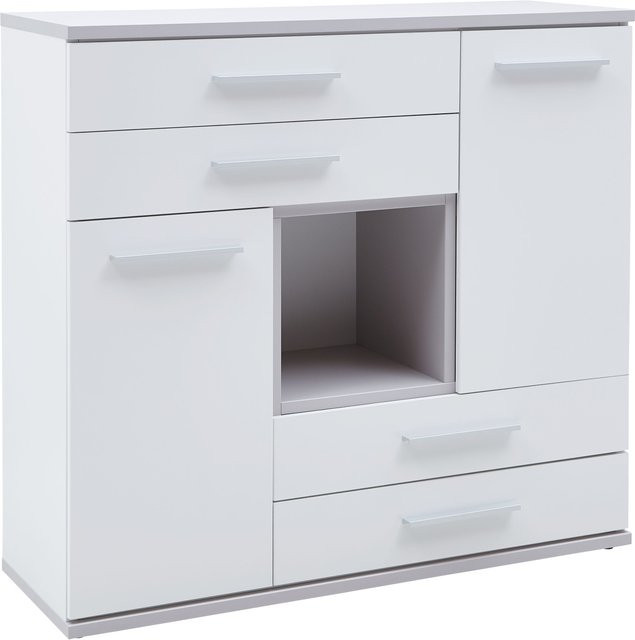 Priess Highboard New York modern in Weiß und Sandgrau matt, B/T/H: 98,5 x 36,5 x 106,0 cm - Bild 1