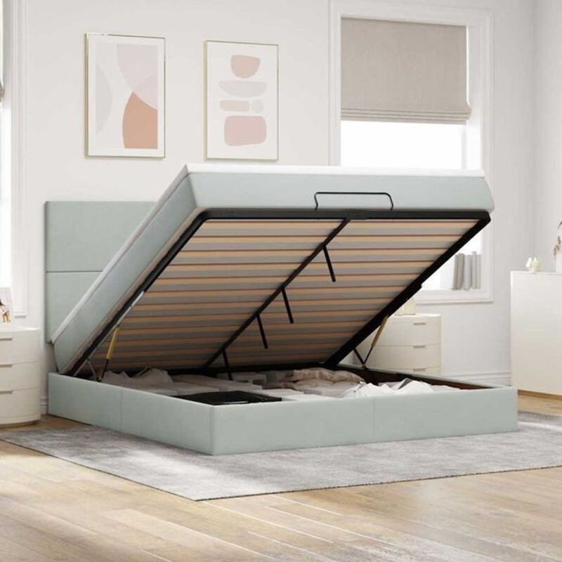 Vidaxl Ottoman Polsterbett mit Matratzen und LED in Hellgrau, Samt, B/T/H: 180 x 200 x 128 cm - Bild 1