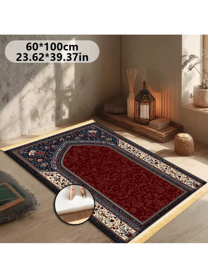 VIKAMA Muslimischer Gebetsteppich mit Memory-Schaum in Rot und Blau mit orientalischem Muster - Bild 7