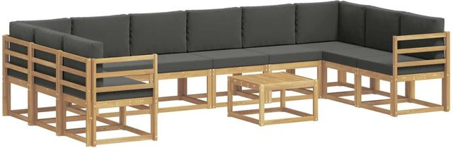 vidaXL Outdoor-Sofagarnitur in L-Form aus Akazienholz mit 11 Kissen in Weiß und Anthrazit - Bild 1