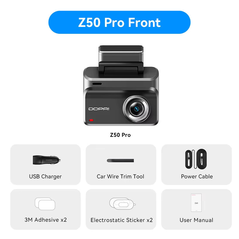 DDPAI Z50 Pro Dashcam 4K UHD Auto-Videorekorder mit 3-Zoll-IPS-Bildschirm, 5GHz WLAN, GPS, ADAS und 24-Stunden-Parküberwachung, Front- und Heckkamera, Schwarz - Bild 5