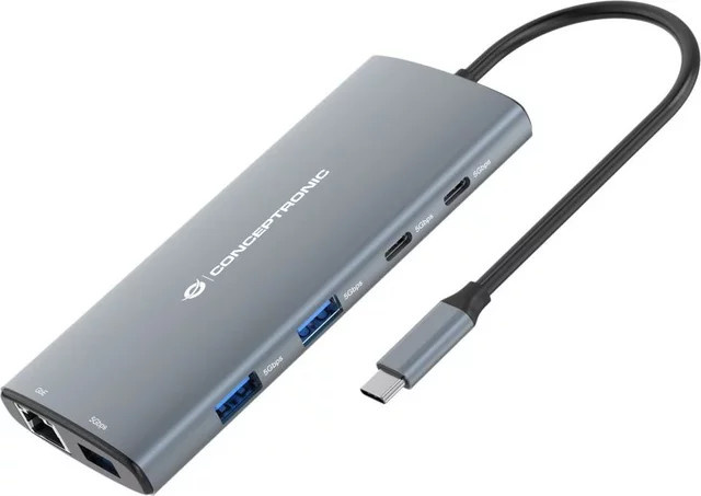 Conceptronic DONN06G 10-in-1 USB-C Dockingstation mit HDMI 4K UHD, 100W PD und GbE in Grau - Bild 1