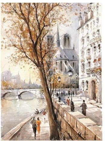 Ölgemälde Paris Seine Straße als Leinwanddruck im Nordic Stil von Dream Chasing Art Museum, Wandbild für dein Wohnzimmer, Mehrfarbig, Breite: 80 cm, Höhe: 50 cm - Bild 1