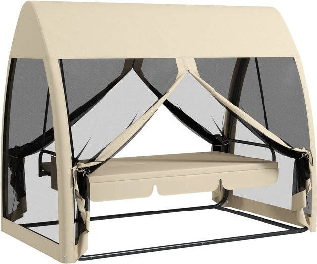 Outsunny 2 in 1 Hollywoodschaukel mit Liegefunktion und Sonnendach, Farbe: Kaffee/Beige, B/T/H: 240 x 140 x 197 cm - Bild 1