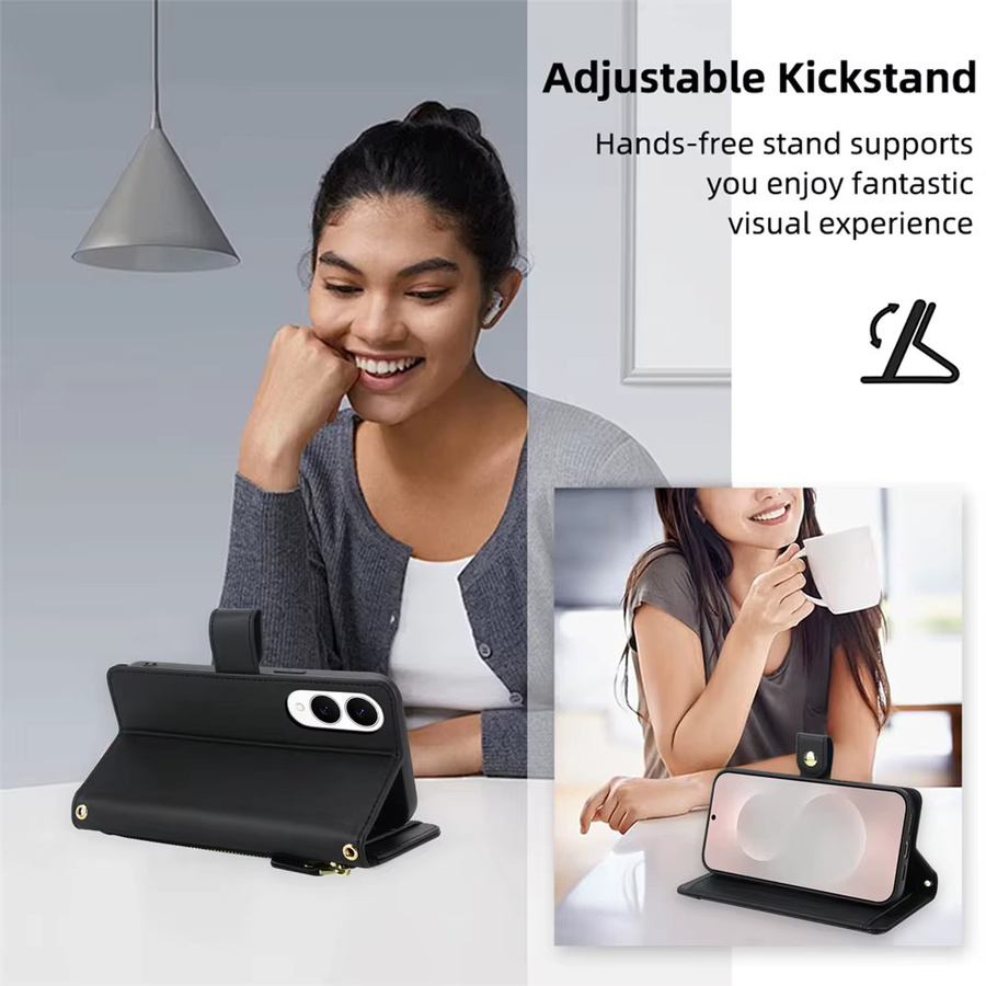 Leder Umhängetasche und Brieftasche als Handyhülle für Samsung Galaxy S25 S24 Ultra S23 Plus S22 S21 FE A56 A36 A16 A26 A17 A07 A55 in Schwarz - Bild 6