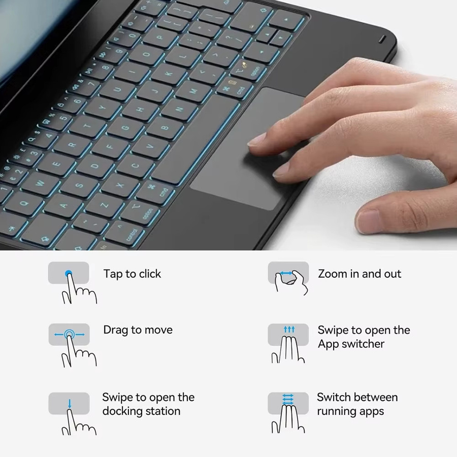 READYYEAH Magnetische Hintergrundbeleuchtete Magic Keyboard Hülle für iPad Pro 11 und 12,9 Zoll, iPad Pro M2 und M4, iPad Air 4 und 5. Generation sowie iPad 10. Generation 10,9 Zoll, Smart Cover Multi-Touch, Farbe: Weiß - Bild 3