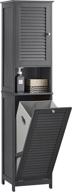 SoBuy Hochschrank für das Badezimmer mit ausklappbarem Wäschesack in Grau, BZR124-DG, H: 170 cm, B: 37 cm, T: 40 cm - Bild 1