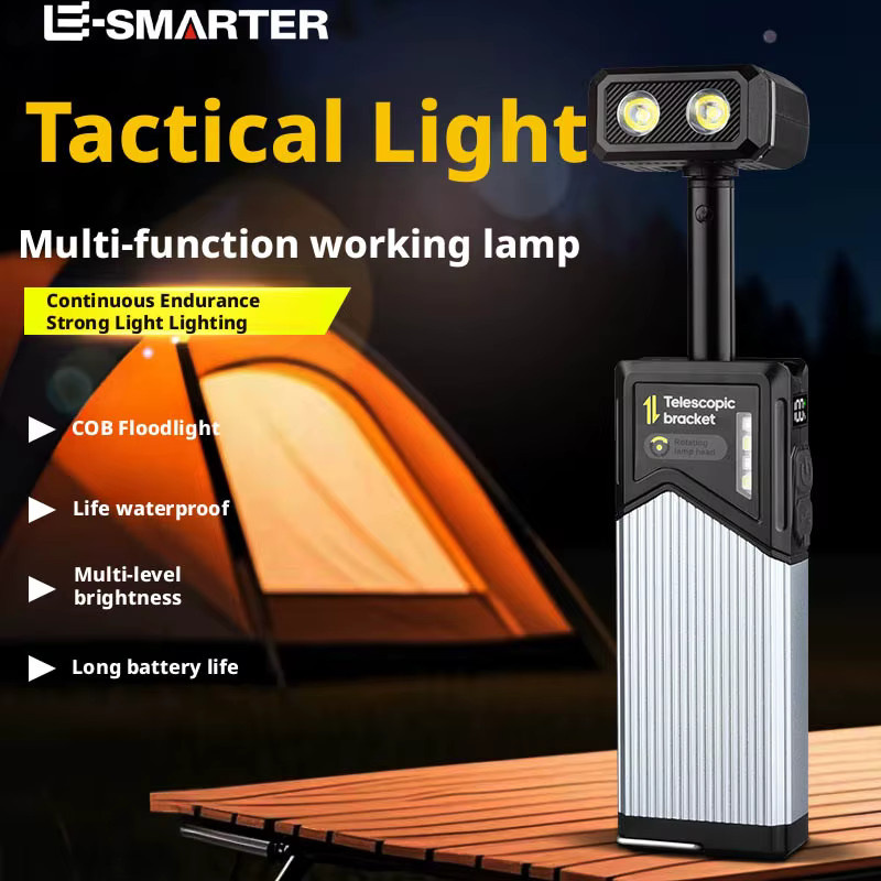 ESMARTER Magnetische LED-Arbeitsleuchte in Schwarz, einziehbare und 180 Grad drehbare multifunktionale Taschenlampe mit Akku für Camping und Inspektionen - Bild 2