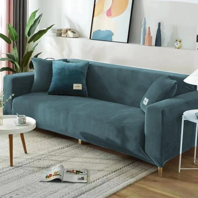 BC-Warm Home Elastischer Sofabezug aus Samt in Petrol für 3-Sitzer Ecksofas (Breite: 190-230 cm) - Bild 1