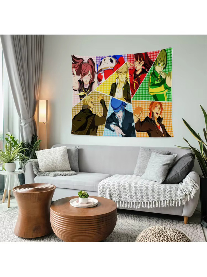 VIKAMA Persona 4 Anime Collage Wandteppich, Mehrfarbiger Stoffwandbehang für Schlafzimmer und Wohnzimmer - Bild 4