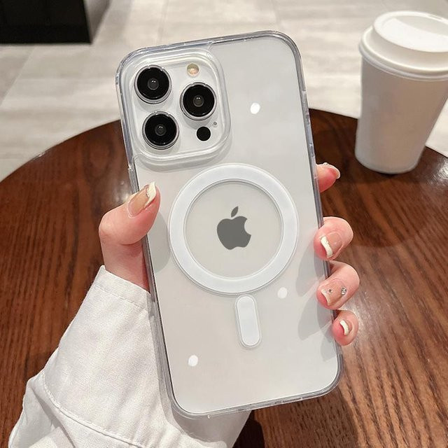 Yiran MagSafe Magnetische Transparente Kabellose Ladehülle für iPhone 12 bis iPhone 16 Pro Max, Stoßfeste Acrylhülle, Grau - Bild 1
