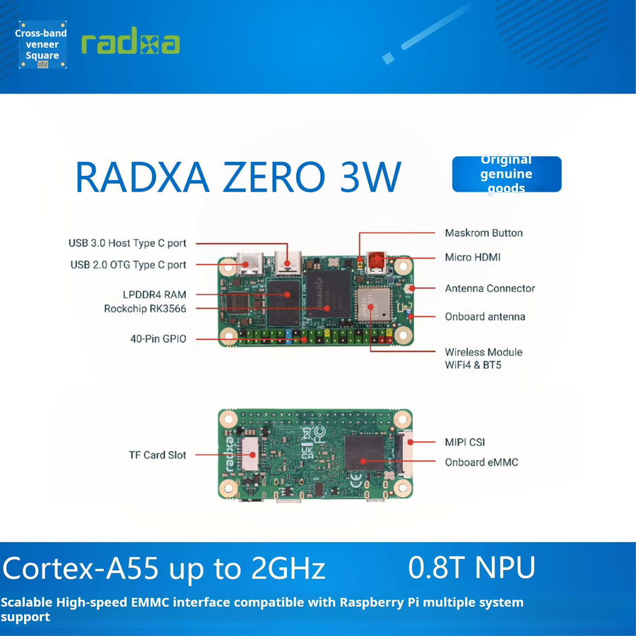 Radxa Zero 3W Entwicklungsboard Green, Quad-Core Mini Board mit RK3566 Chip - Bild 3