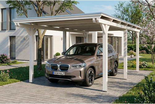 SKANHOLZ Carport Emsland aus Fichte mit Stahl-Flachdach in Weiß, B: 604 cm, T: 340 cm, H: 238 cm - Bild 1