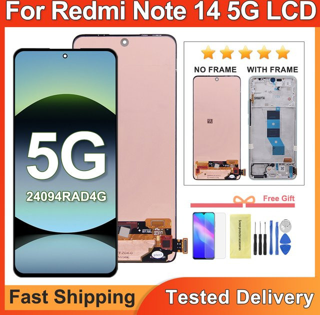 Xiaomi Redmi Note 14 5G LCD Display Screen Digitizer Montage mit Rahmen in Schwarz - Bild 1