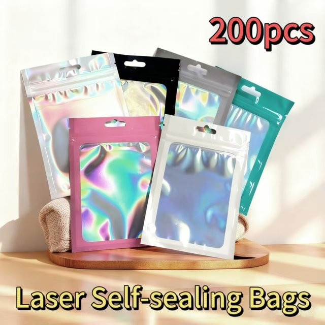 Hologramm Ziplock Taschen mit Reißverschluss, wiederverschließbare und hermetische Mini-Beutel aus Kunststoff in Multicolor und Weiß - Bild 1